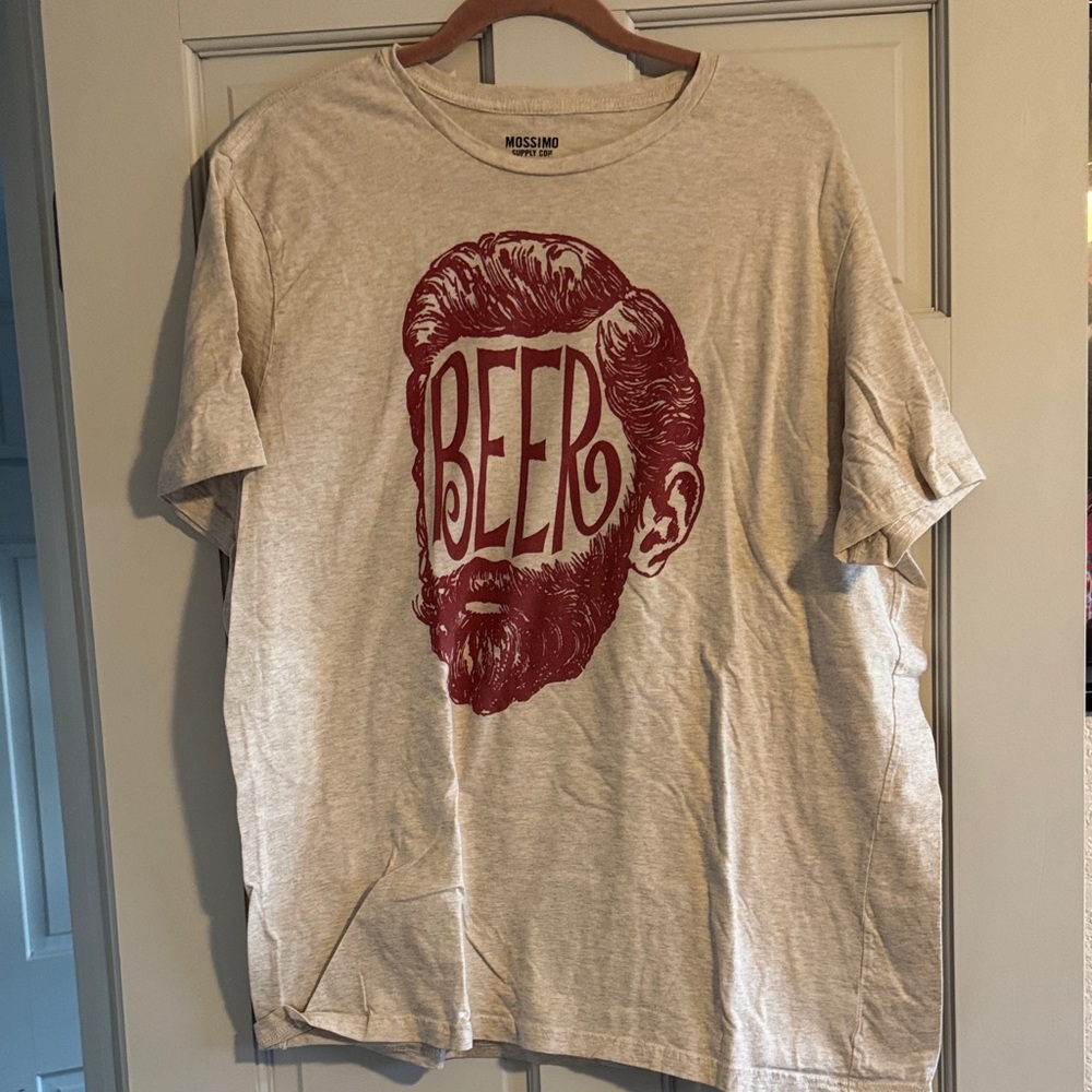 Mossimo Supply Co. Men's Tan T-Shirt with Red Beer Graphic